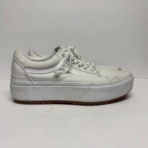 Vans Old Skool Stacked White Canvas Platform Sneakers Mens 9 Womens 10.5